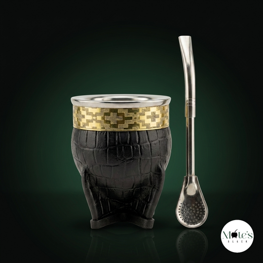 Pack Mate Imperial Croco Black + Bombilla Pico Loro + Termo de Regalo