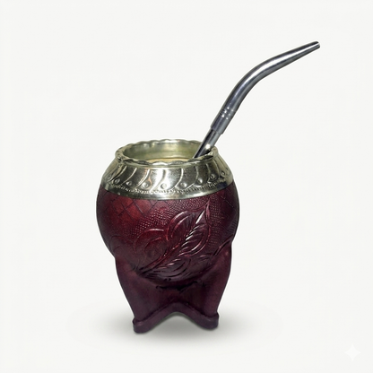 Mate Torpedo Repujado Bordó Premium de Calabaza