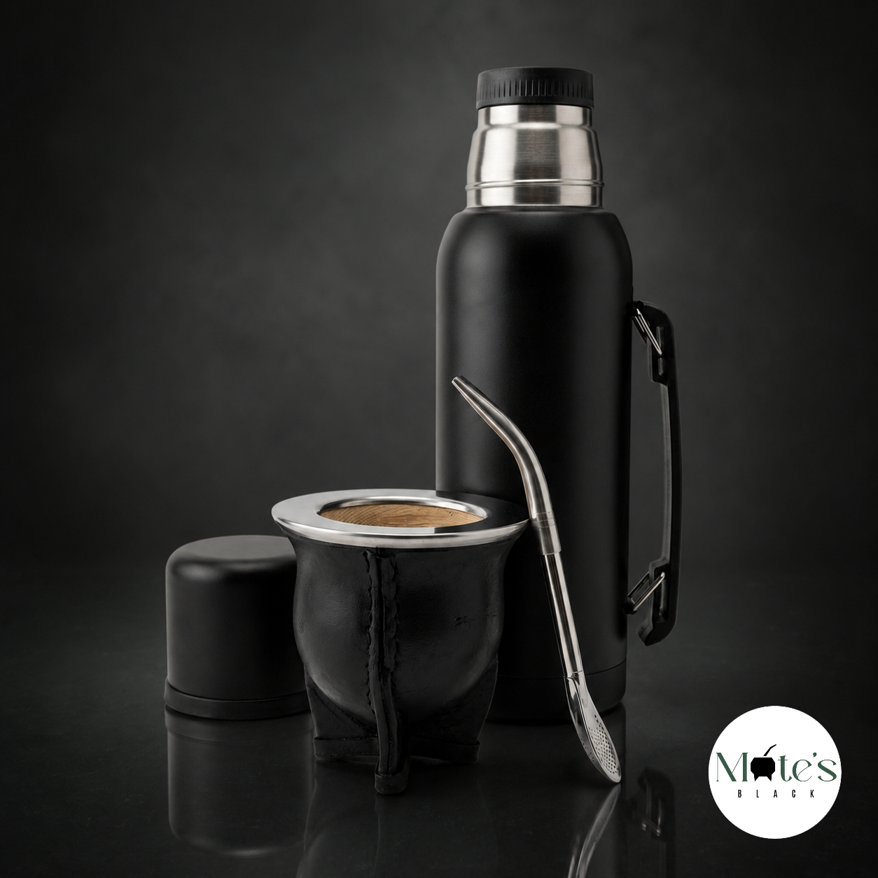 Pack Camionero Black con bombilla de acero inoxidable + Termo 1L de Regalo